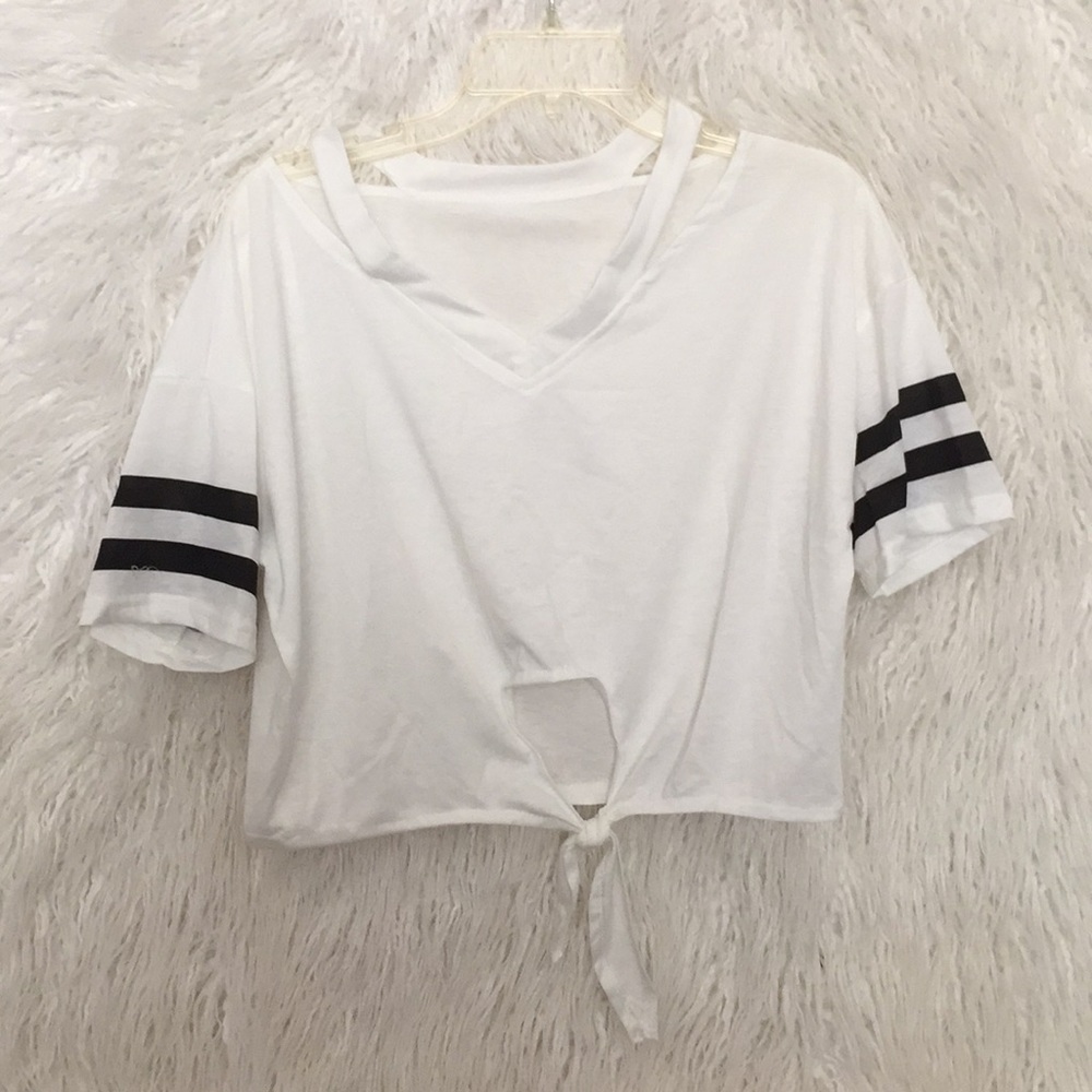 Cropped Top Baseball Tee with Front Tie